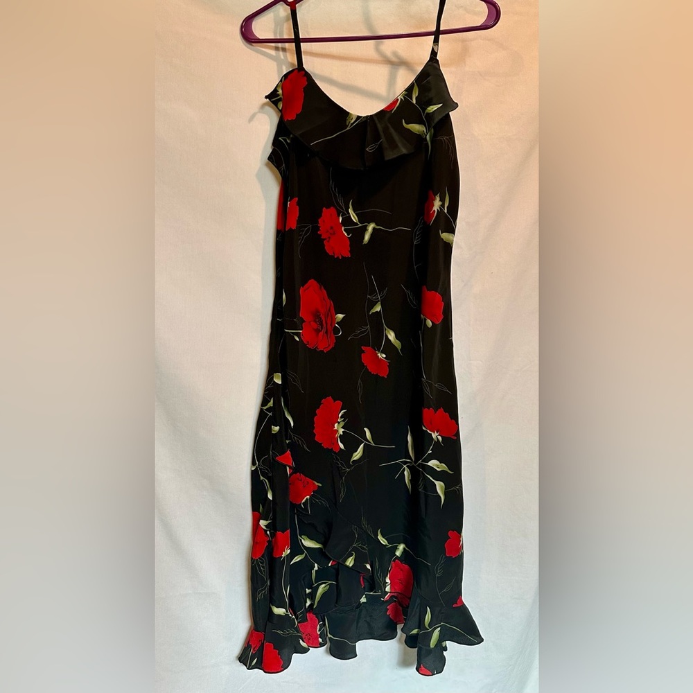 Mlle Gabrielle Black Maxi Dress with Red Floral Pattern